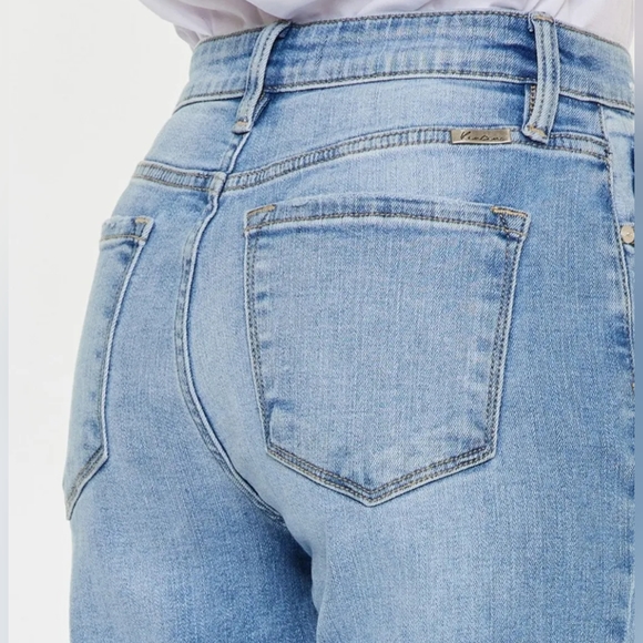 KanCan High-Rise Waist Distressed Raw Hem Wide Straight Leg Mom Denim Jean Pants - Picture 7 of 14